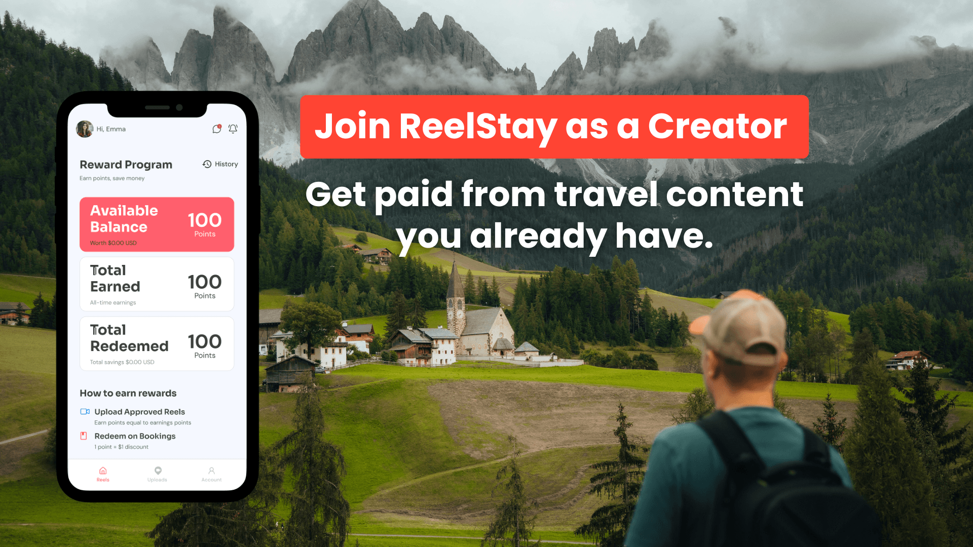 Join ReelStay as a Creator - Get paid from travel content you already filmed.